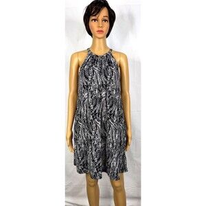 Tahari Black White Mini Dotted Print Halter Neck Dress Size XS